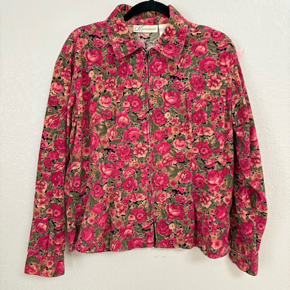 Vintage Dress barn corduroy floral zip up shacket